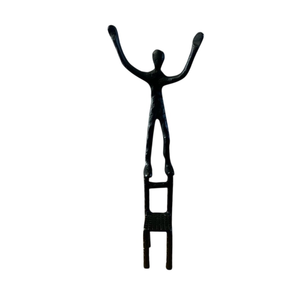 Metal Man on Chair Figurine Sculpture 15.25" Inspirational Achievement GIFT